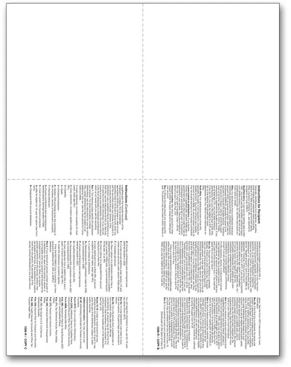 Blank Laser 1099-R Tax Forms - Copy B & C Backers, 4 Up