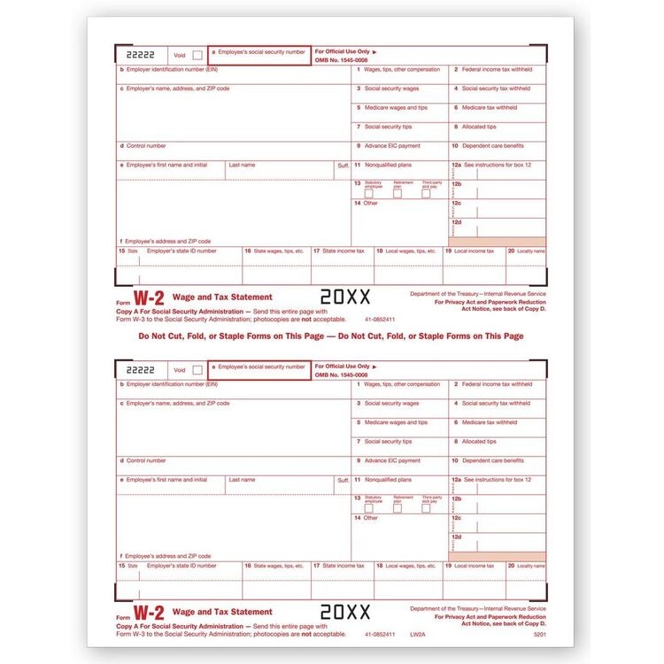 Laser W-2 Tax Forms - SSA Copy A