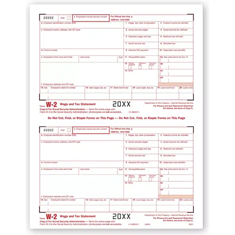 Laser W-2 Tax Forms - SSA Copy A