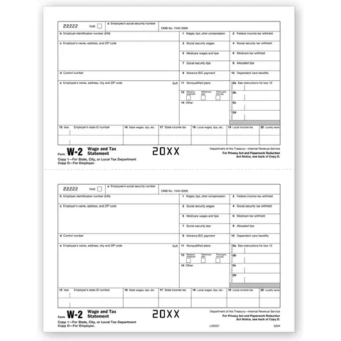 Laser W-2 Tax Forms - Employee Copy 1/D