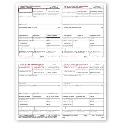 Laser W-2 Tax Forms - 4-Up