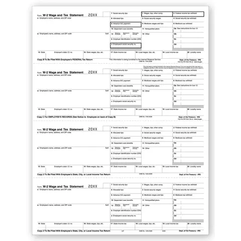 Laser W-2 Tax Forms - Horizontal Format, 4-Up