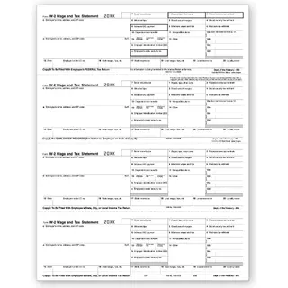Laser W-2 Tax Forms - Horizontal Format, 4-Up