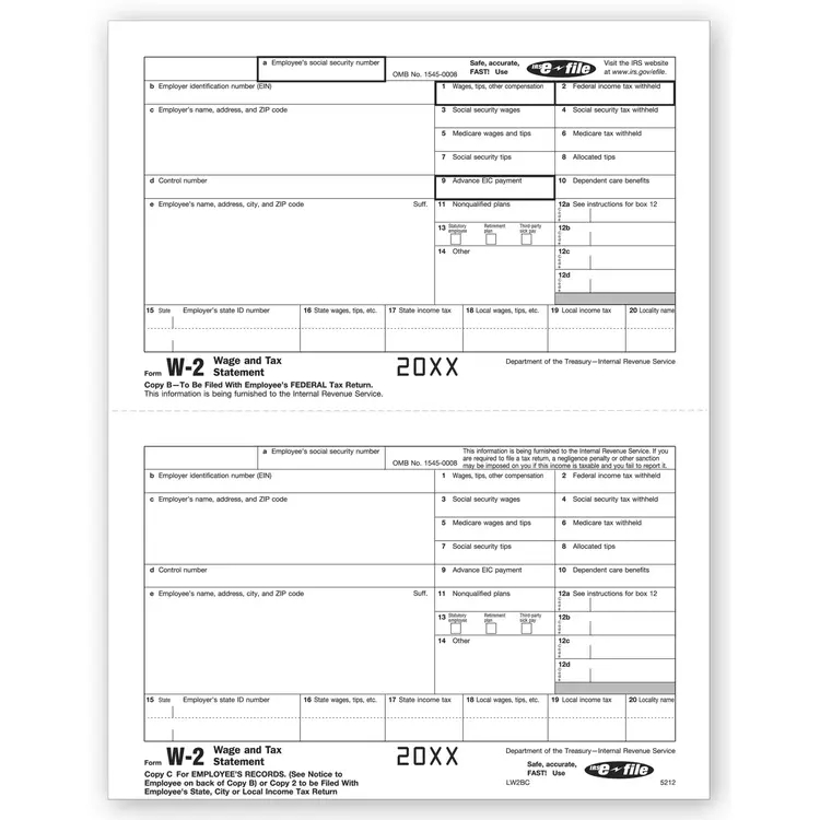 Laser W-2 Tax Forms -  Employee Copy B and C