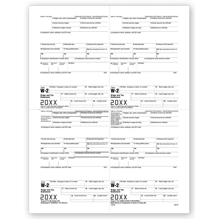 4-Up Laser W-2 Tax Forms - Employee M