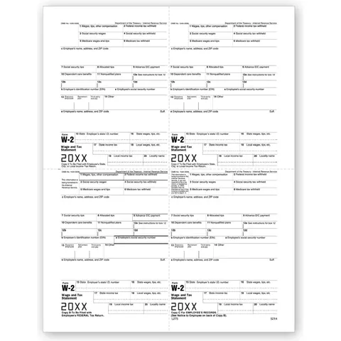 4-Up Laser W-2 Tax Forms - Employee M Style