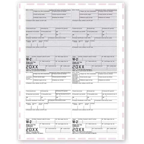 4-Up Laser W-2 Tax Forms - Pressure Seal