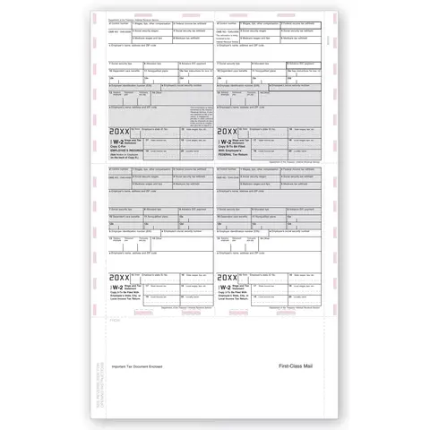 4-Up Laser W-2 Tax Forms - Pressure Seal