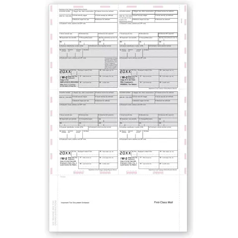 4-Up Laser W-2 Tax Forms - Pressure Seal