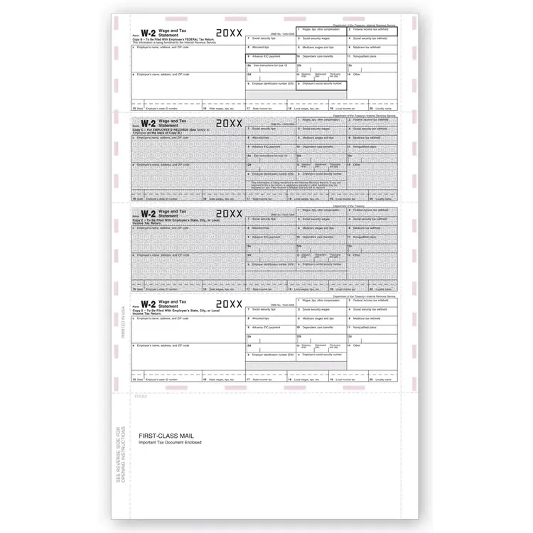 4-Up Laser W-2 Tax Forms - Horizontal, Pressure Seal