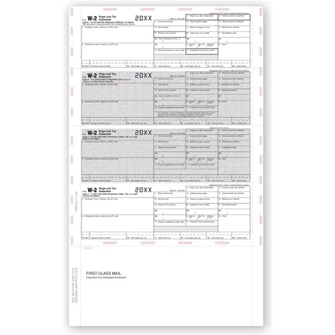 4-Up Laser W-2 Tax Forms - Horizontal, Pressure Seal