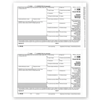 W-2G tax forms (2-up format) for reporting certain gambling winnings, on government-approved paper