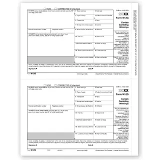 W-2G tax forms (2-up format) for reporting certain gambling winnings, on government-approved paper