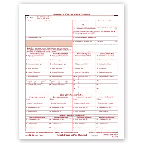 Laser W-2C Tax Forms - SSA Copy A