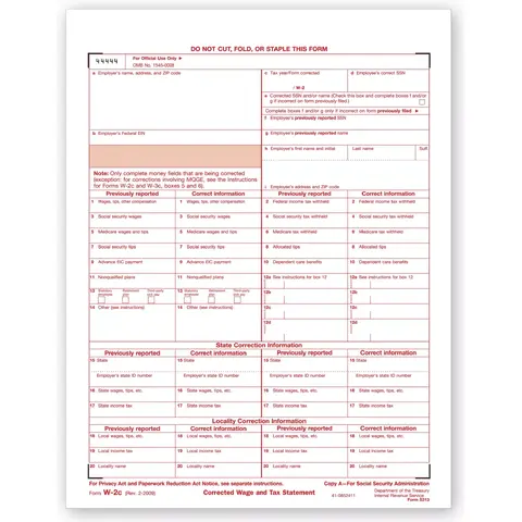 Laser W-2C Tax Forms - SSA Copy A