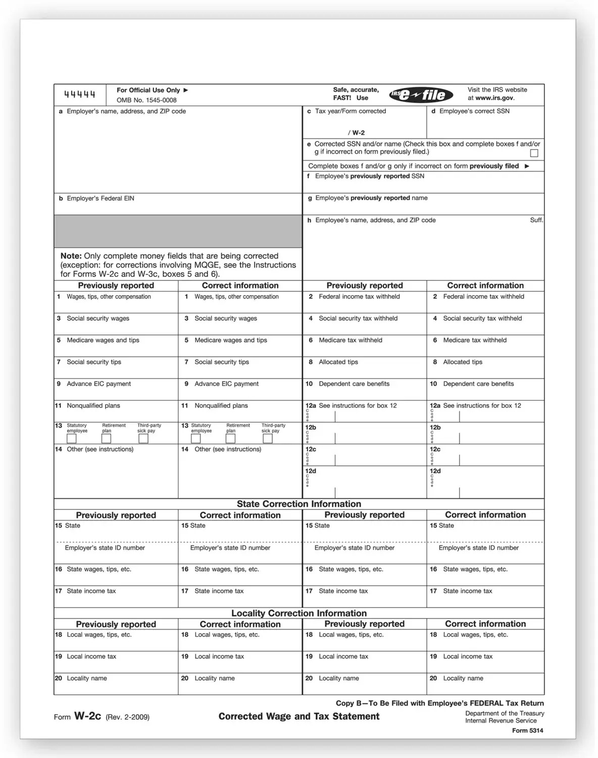 Laser W-2C Tax Forms - Employee Copy B