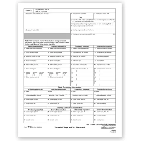 Laser W-2C Tax Forms - State, City or Local Copy 1 or D