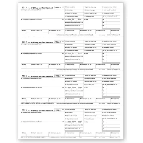 4-Up  Laser W-2 Tax Forms - Copy 1, Horizontal
