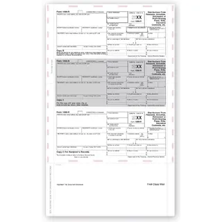 Laser 1099-R Tax Forms - Horizontal, Pressure Seal, 3-Up