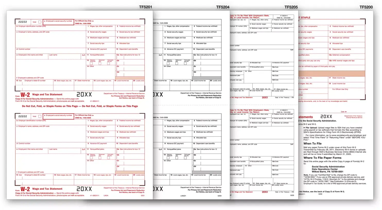 Laser W-2 Tax Forms Package - SBA