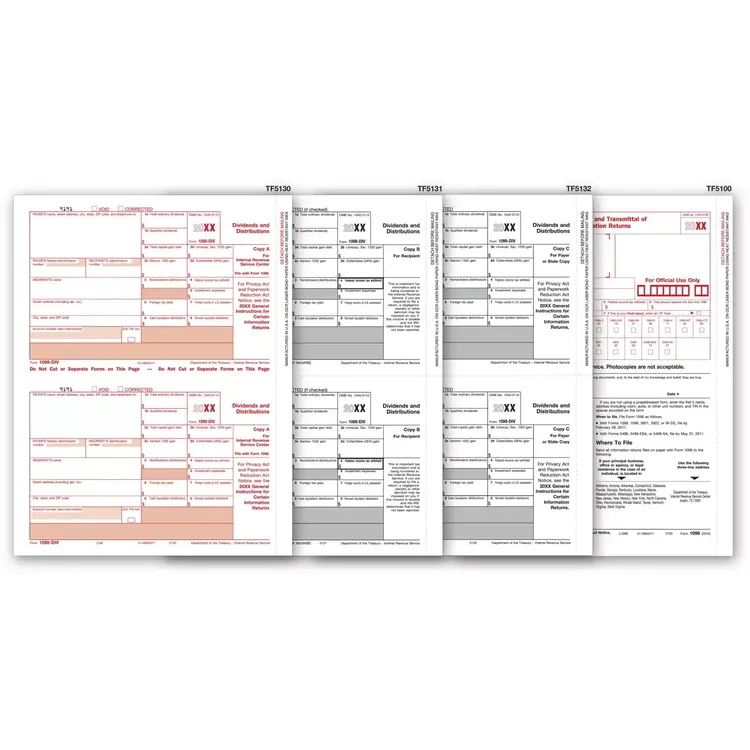 TF6107, Laser 1099-DIV Tax Forms Kit, 4-part - 50/Pkg