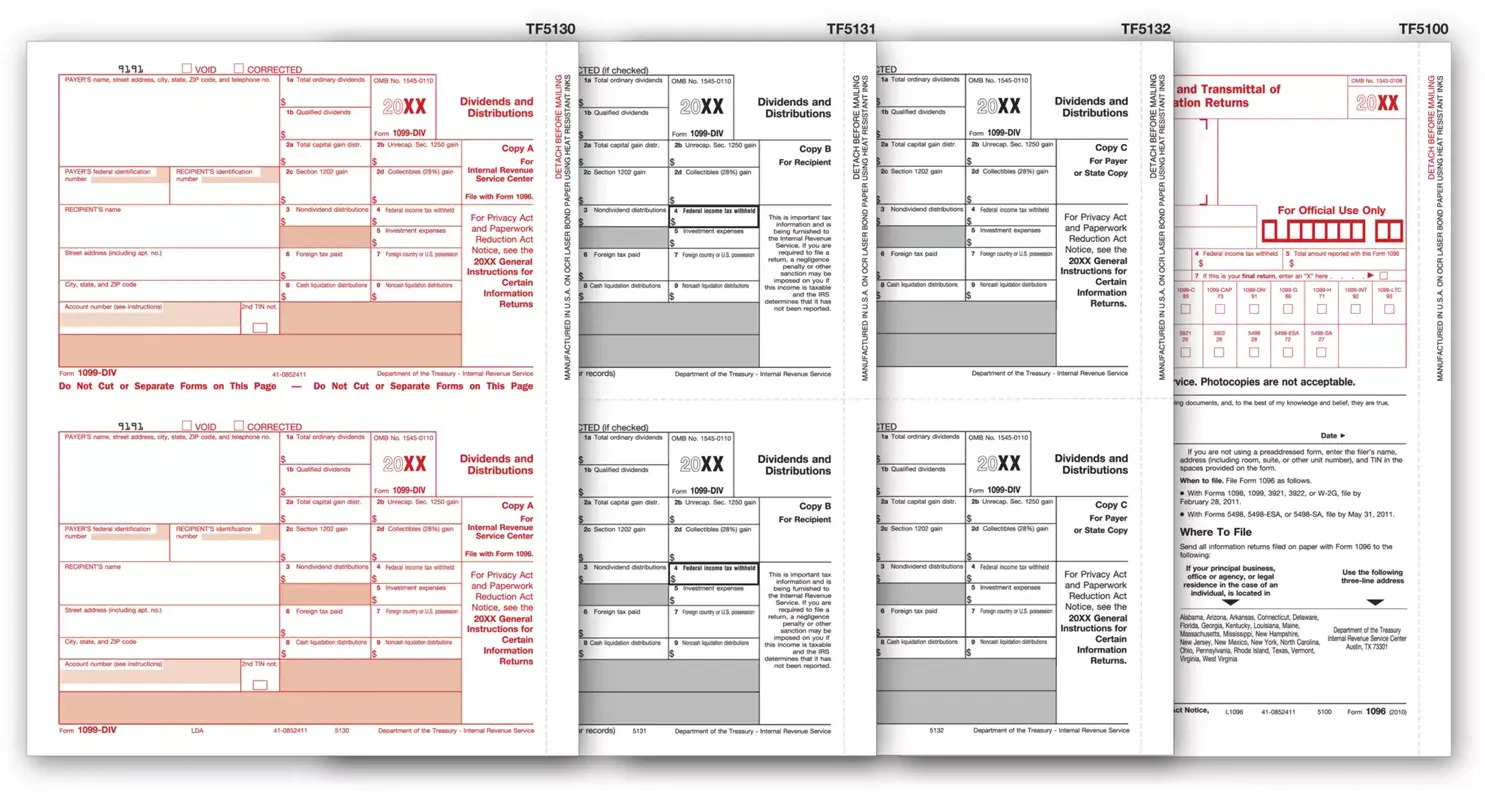TF6107, Laser 1099-DIV Tax Forms Kit, 4-part - 50/Pkg
