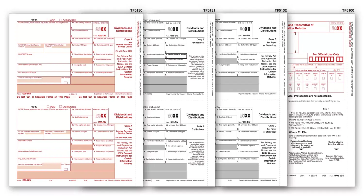 TF6107, Laser 1099-DIV Tax Forms Kit, 4-part - 50/Pkg
