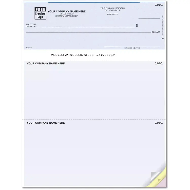 QuickBooks compatible laser business check with standard security features and top layout
