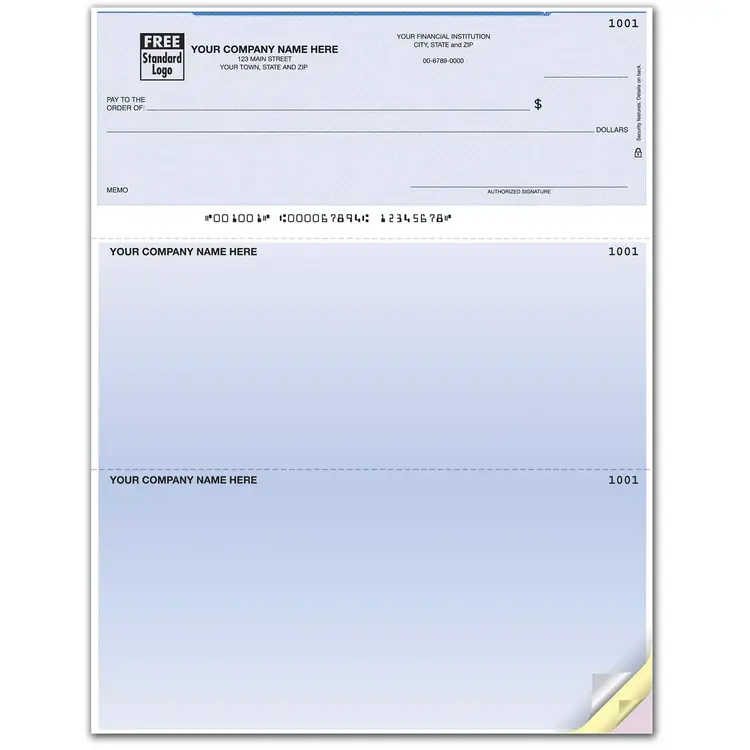 QuickBooks compatible laser business check with standard security features and top layout