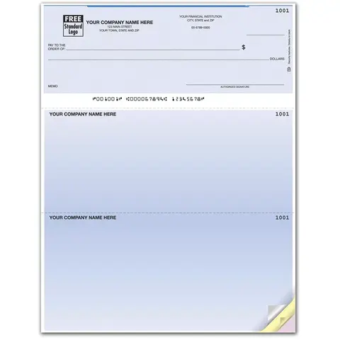 QuickBooks compatible laser business check with standard security features and top layout