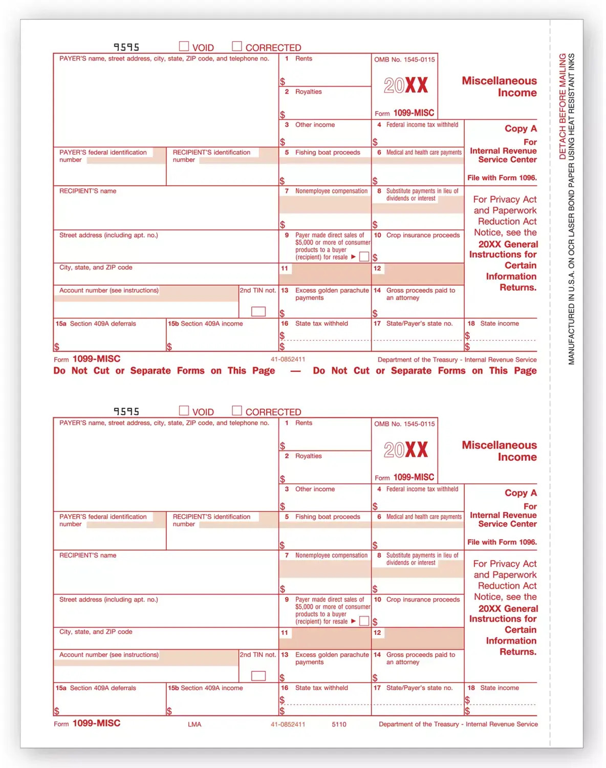 Laser Bulk 1099-MISC Tax Forms, Federal Copy A