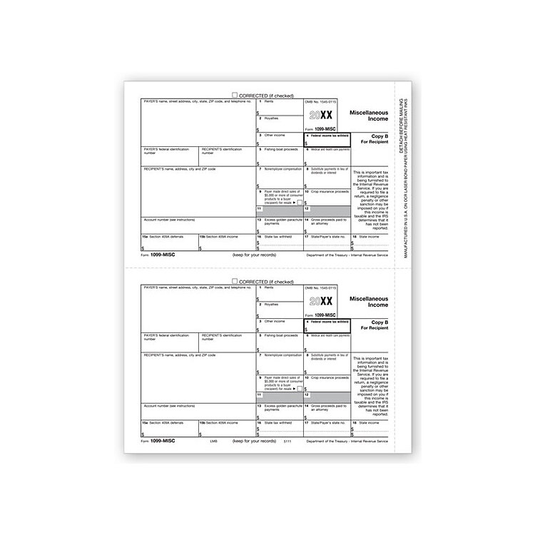 Laser Bulk 1099-MISC Tax Forms, Recipient Copy B