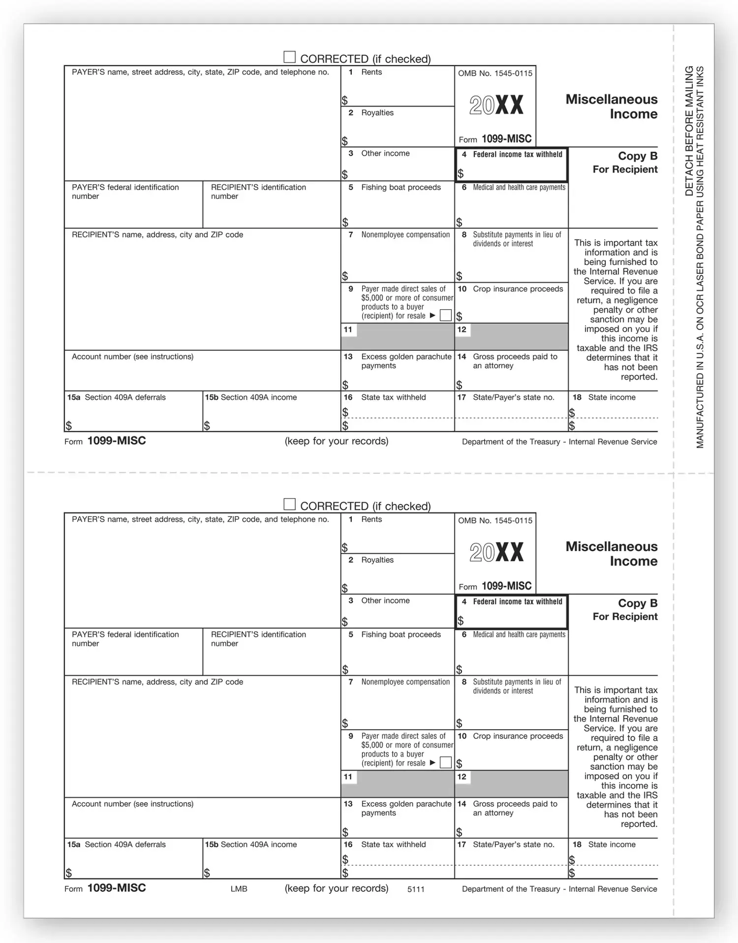 Laser Bulk 1099-MISC Tax Forms, Recipient Copy B