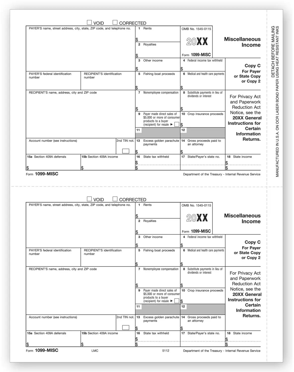 Laser Bulk 1099-MISC Tax Forms,  Payer or State Copy C