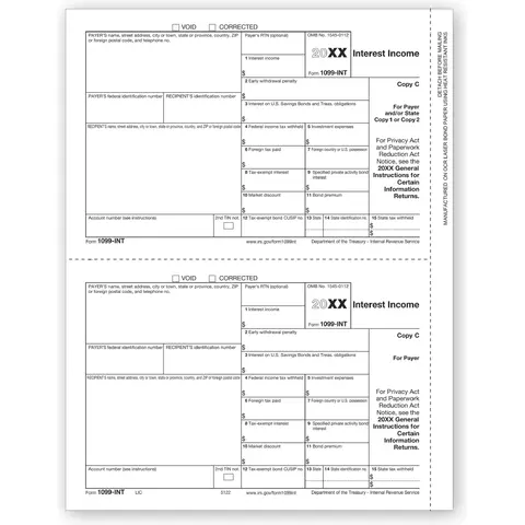 Laser Bulk 1099-INT Tax Forms, State Copy C