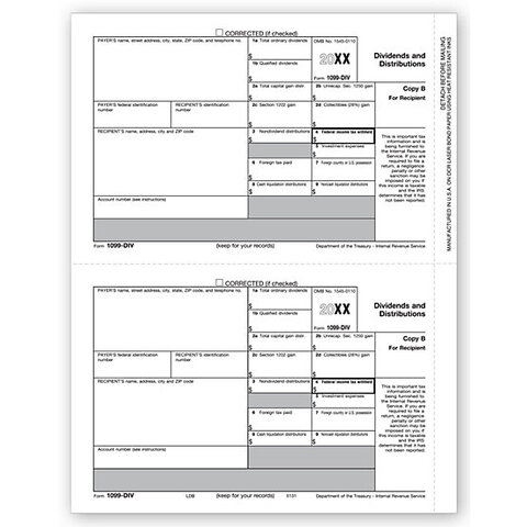 Laser Bulk 1099-DIV Tax Forms, Recipient Copy B