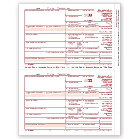 Laser Bulk 1099-R Tax Forms, Federal Copy A