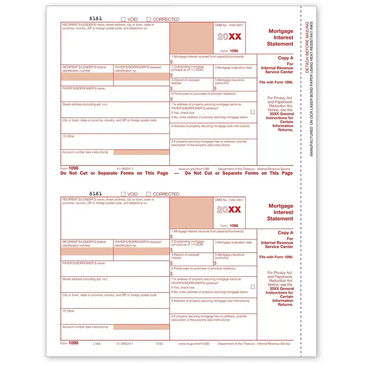Laser 1098 Tax Forms - Copy A - Bulk