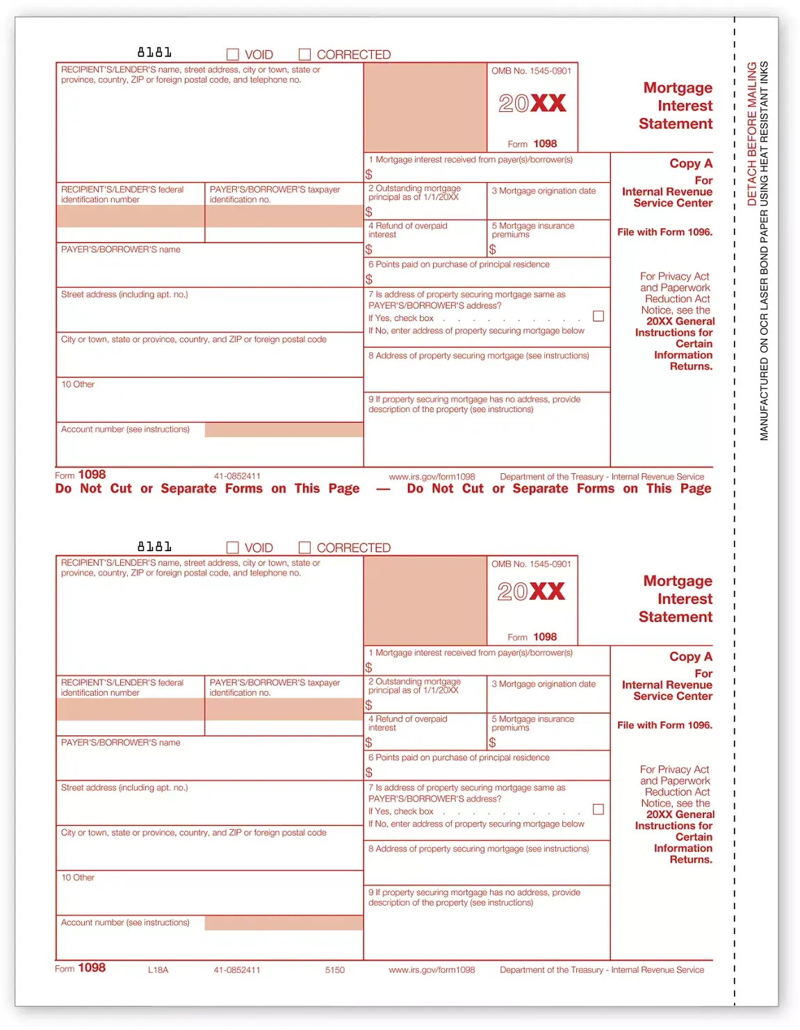 Laser 1098 Tax Forms - Copy A - Bulk