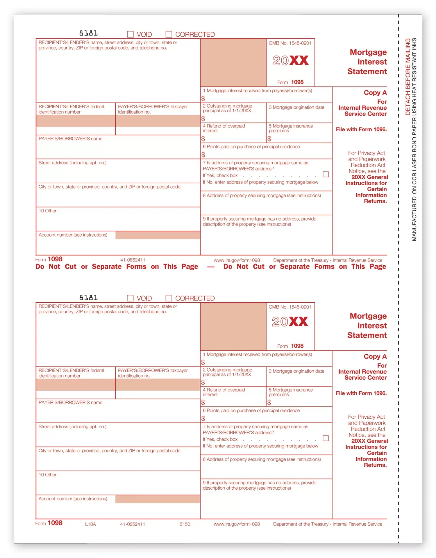 Laser 1098 Tax Forms - Copy A - Bulk