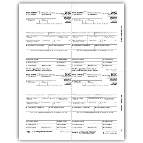Bulk 1099-R Tax Forms - Recipient Copy B, C, 2