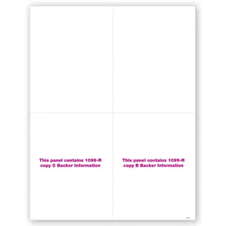Blank Bulk 1099-R Tax Forms - Copy B & C Backers, 4-Up