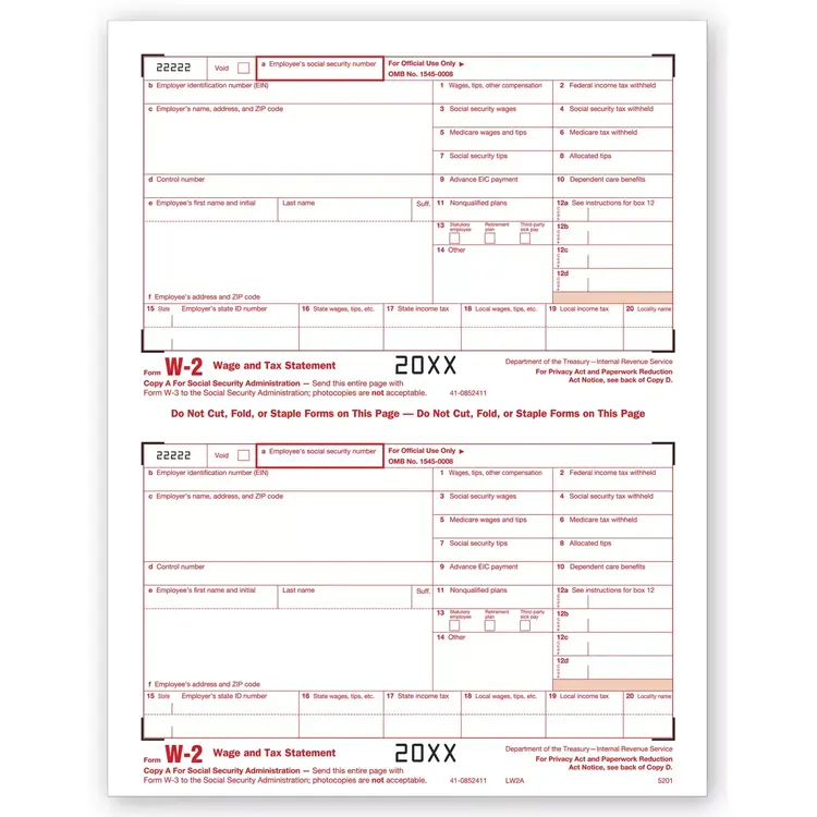 Bulk Laser W-2 Tax Forms - Federal Copy A