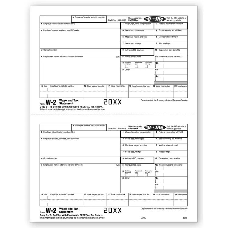 Bulk Laser W-2 Tax Forms - Employee Copy B