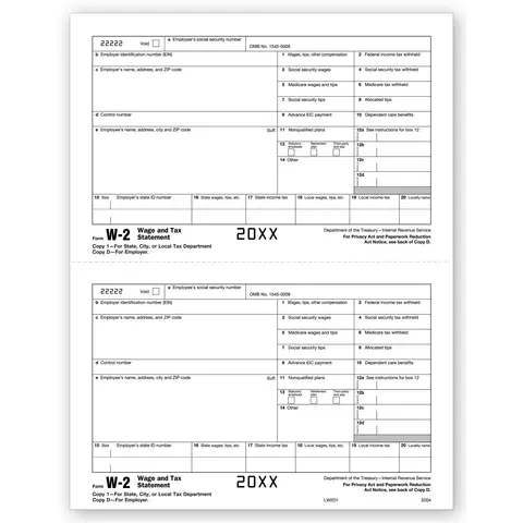 Bulk Laser W-2 Tax Forms - Employer Copy 1