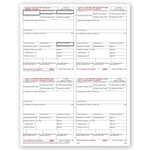 Laser Bulk W-2 Tax Forms - 4-Up