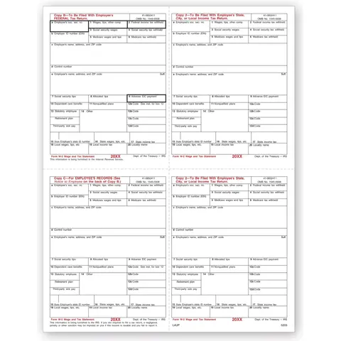 Laser W-2 Tax Forms - 4-Up