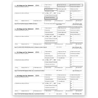 Laser Bulk W-2 Tax Forms - Horizontal Format, 4-Up