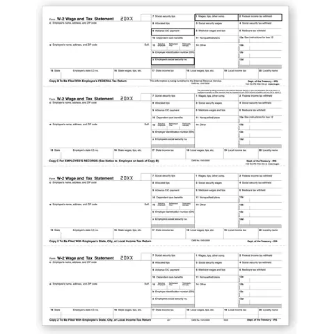 Laser Bulk W-2 Tax Forms - Horizontal Format, 4-Up