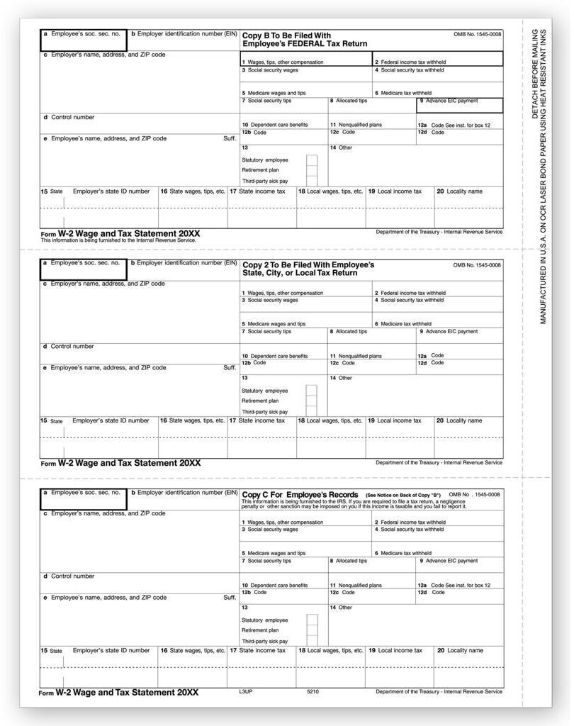 Laser W-2 Bulk Tax Forms - Horizontal Format